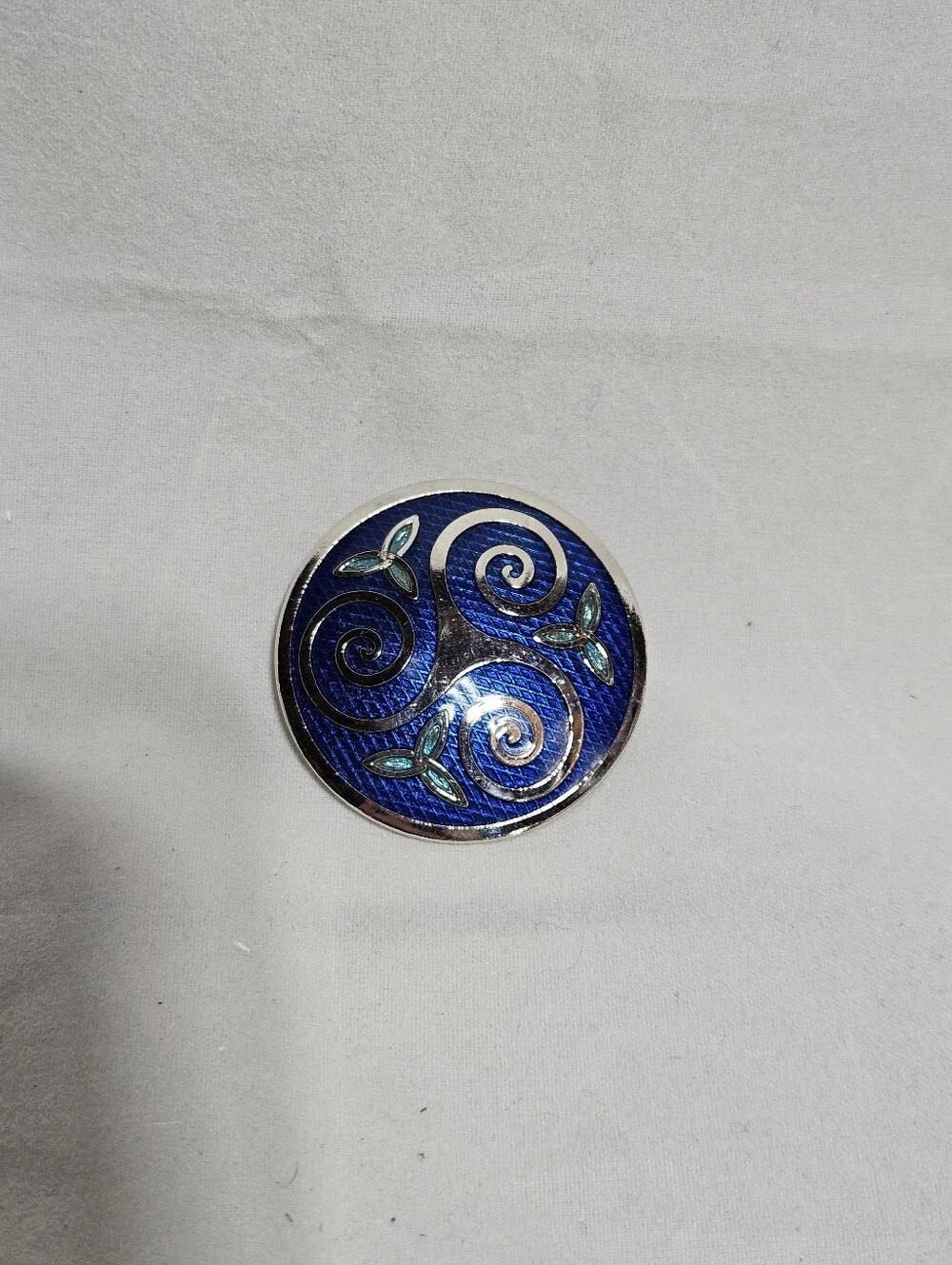 Sea Gems Celtic Lands Blue Enamel Triskele & Trinity Knot Brooch Vintage